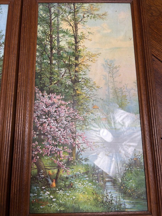 Image 1 of Set antico (2x) di paesaggi pastorali – H. Wunderlich – Cornici originali del 1934