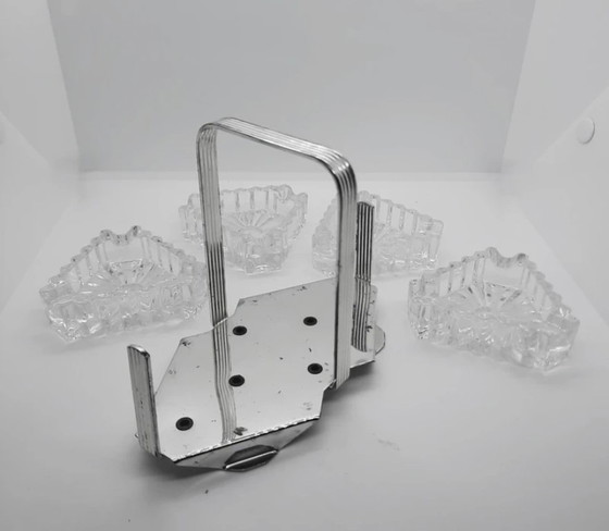 Image 1 of Portacenere vintage in cristallo con quattro posacenere – Design di metà secolo