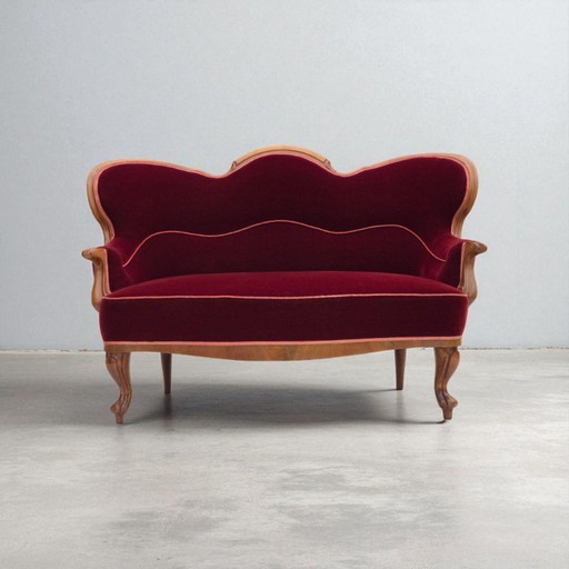 1920-30er Jahre, dänisches 2-Sitzer-Sofa, Möbelvelours, Eschenholz, neu gepolstert.