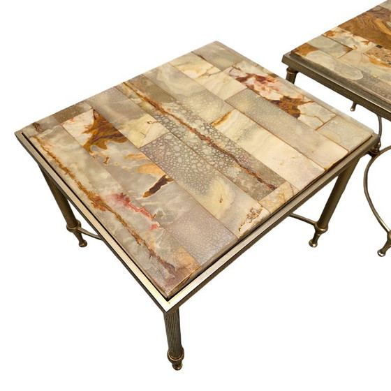 Set di 2 tavolini vintage con marmo e onice (photo 4 of 5)