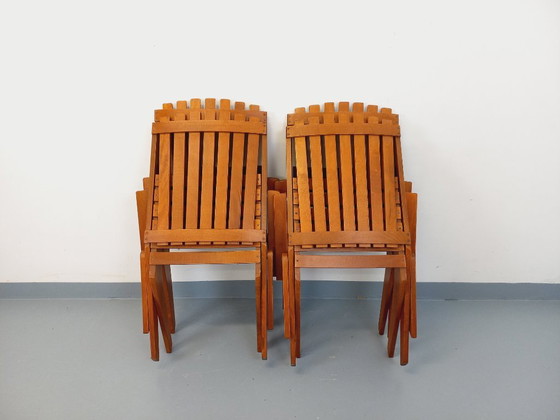 Image 1 of Set of 4 vintage beechwood garden armchairs from the 1960s
