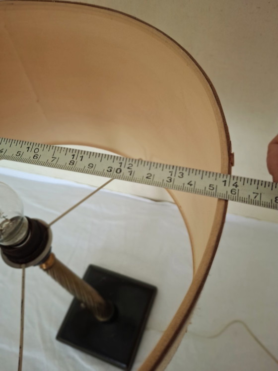 Image 1 of 1950s Jacques Adnet Style Leather and Twisted Brass Table Lamp/jute/midcentury modern/French designer