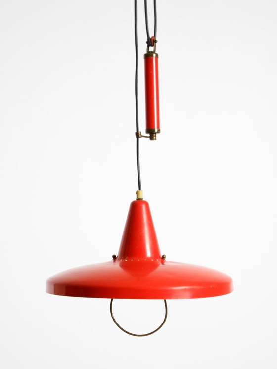 Image 1 of Pendelleuchte aus rotem Aluminium im Mid-Century-Modern-Stil, höhenverstellbar, Italien, 1950
