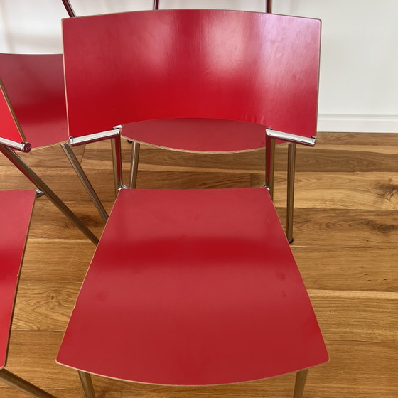 10 sedie impilabili Gijs van der Sluis Quasi Stacking Chairs, colore rosso/blu, laminate con struttura (photo 11 of 15)