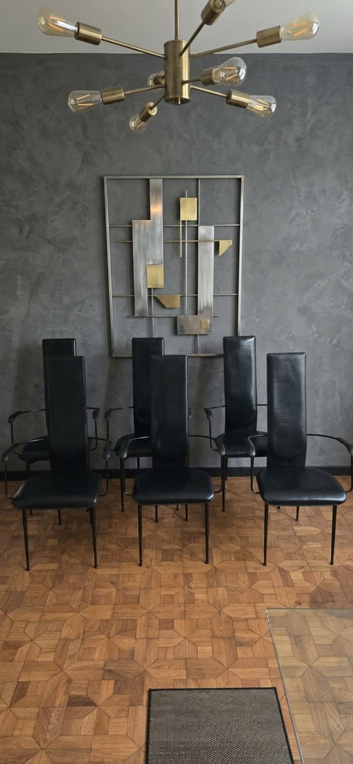 Set Giancarlo Vegni italienische Sessel in schwarzem Leder