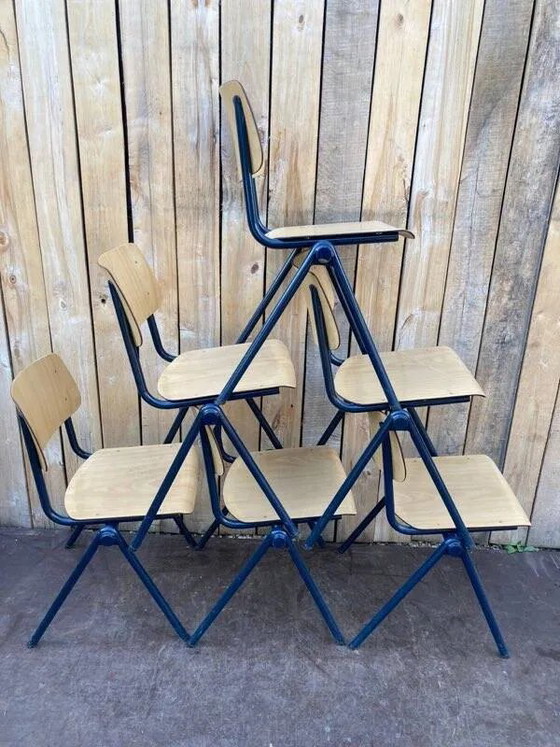 Vintage Galvanitas S35 chair, blue compass frame, Dining chairs, Wood, Industrieel (photo 6 of 18)