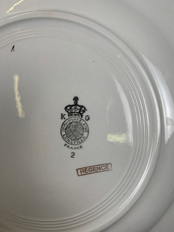 Image 1 of Set di 8 piatti piani Lunéville, modello &quot;Régence&quot;, verde acqua, fine XIX secolo