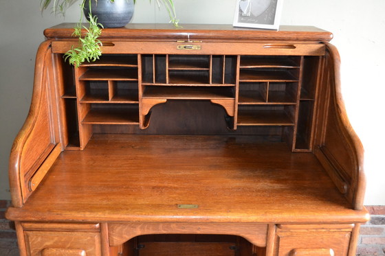 Image 1 of Antique Oak Wooden Shutter Desk, Secretaire