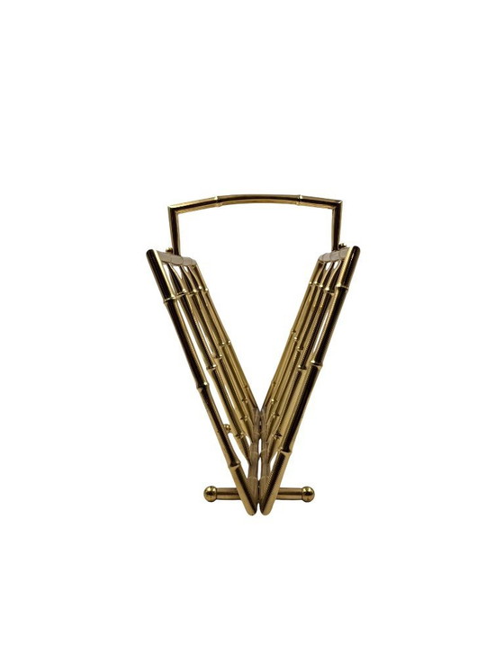 Image 1 of Hollywood regency bamboo-effect brass magazine rack, Montagnani, Italy 1970s