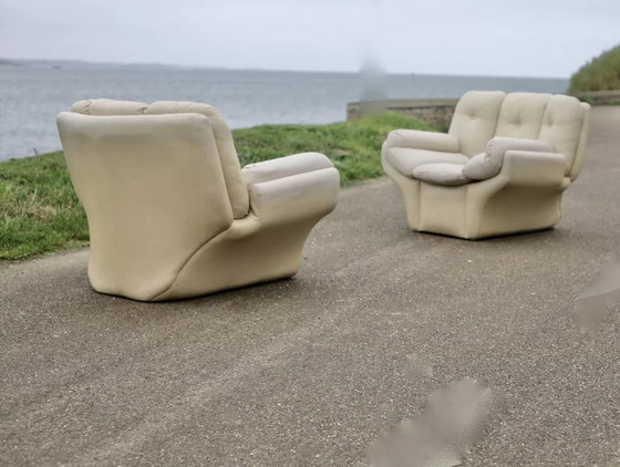 Image 1 of 2x "Space Age" leren fauteuils