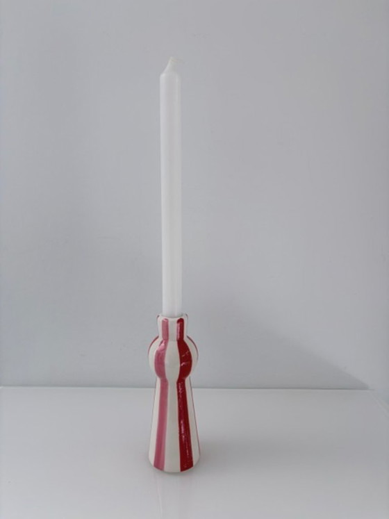 Portacandele Dipinto a Mano a Strisce Rosso-Rosa-Bianco – Ceramic (photo 3 of 9)