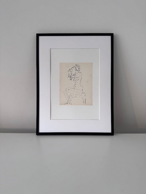 Originele tekening van Marita Van Der Poest Clément – ​​Naakt in de spiegel