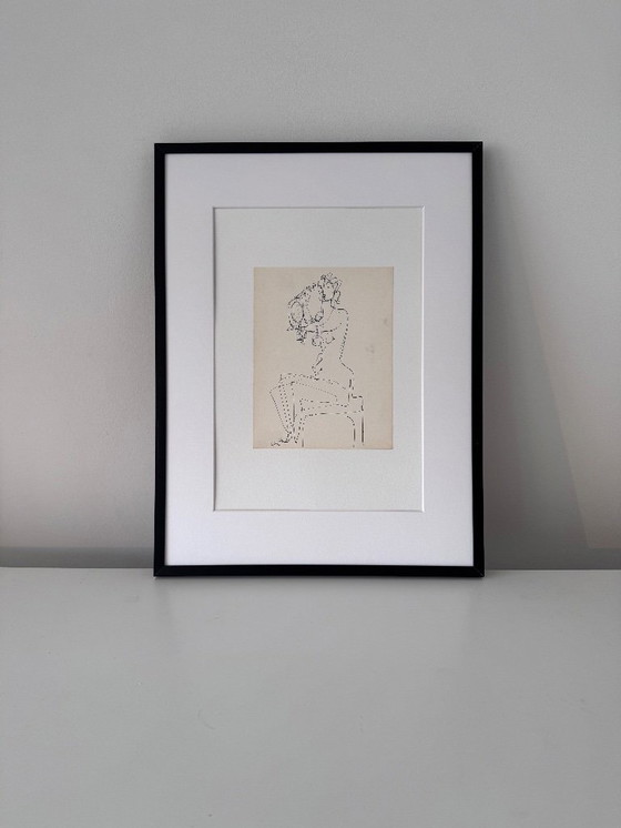 Image 1 of Originele tekening van Marita Van Der Poest Clément – ​​Naakt in de spiegel