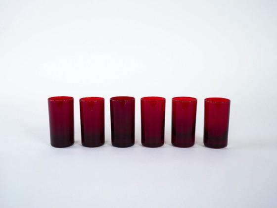 Image 1 of Set of ruby-coloured glasses, Italian design, 1970s, made in Italy