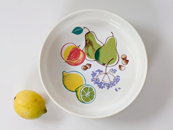 Image 1 of Vintage Melitta Fruit Pattern Serving Bowl, 1970s German Stoneware