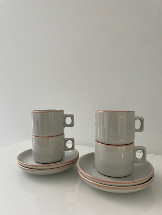 Image 1 of Vintage koffieservies – Huizen Holland Driehoek (5 kop en schotels)