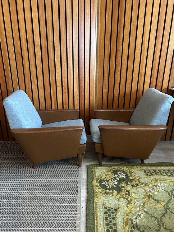 Image 1 of Set van 2 vintage fauteuils jaren ’50/’60 – stof & skai