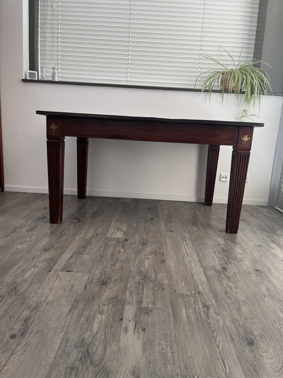Antique Walnut Dining Table (145x102x77) With Ornaments And 4 Extension Leaves (Each 50) – Wood, Brass (photo 5 of 5)