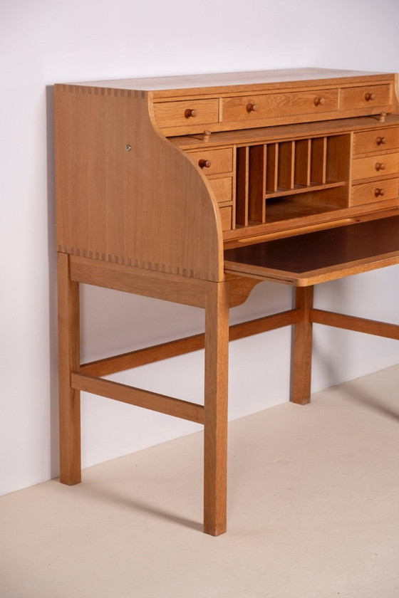 Image 1 of Andreas Hansen Rolltop-Schreibtischsekretär aus Eiche, Dänemark, 1970er Jahre