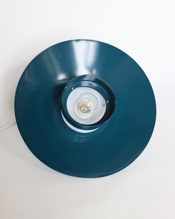 Image 1 of Lampada a sospensione vintage design danese lampada a ciotola blu petrolio retrò