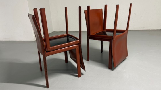 Image 1 of 6 sedie di design italiano Enrico Pellitzoni in pelle color cognac