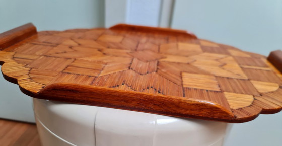 Image 1 of Vassoio da portata Art Déco Tramp Art fatto di fiammiferi