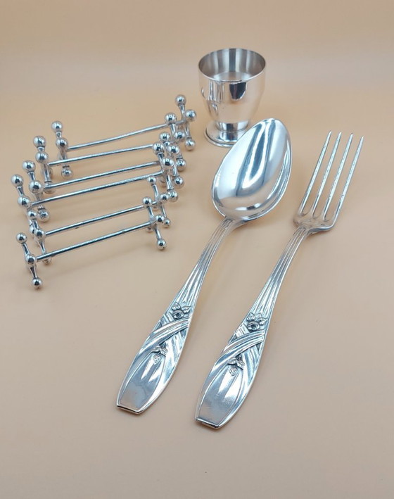 Image 1 of Lot verzilverd oa couvert  messenleggers  eierdopje. 