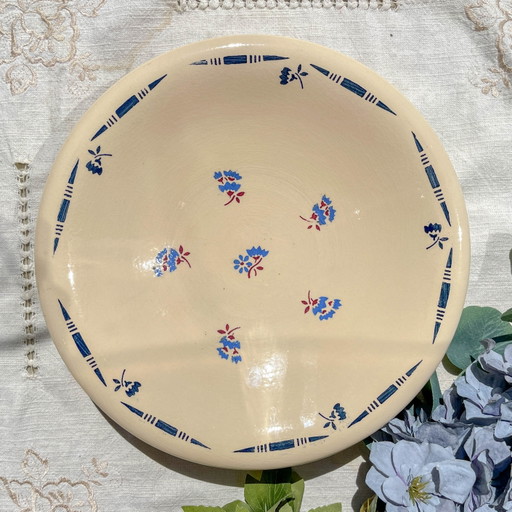 Plato hondo de porcelana vintage K&G Luneville "Flore" con pequeñas flores azules, años 50