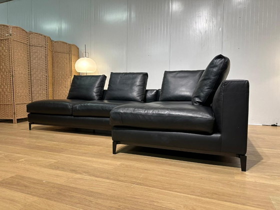 Image 1 of Divano angolare Minotti Andersen in pelle nera, come nuovo.