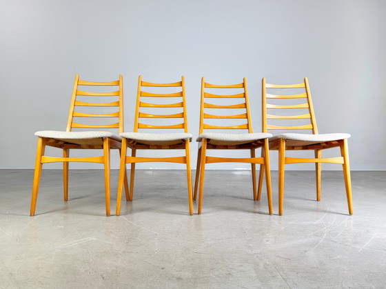 Image 1 of Set of 4 Midcentury chairs Vintage wooden chair 1960 Bouclé