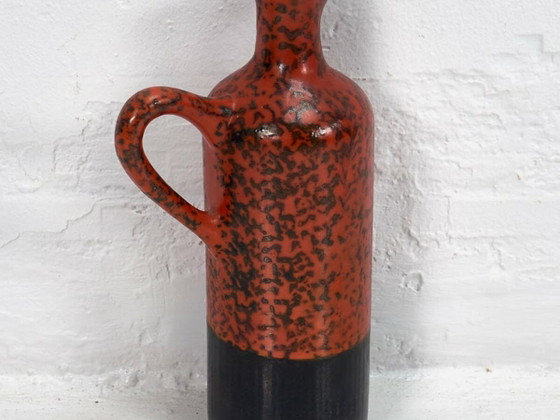 Vintage rode decoratieve keramische vaas (ca. 1950), Vazen, Keramiek, Rood (foto 2 van 10)