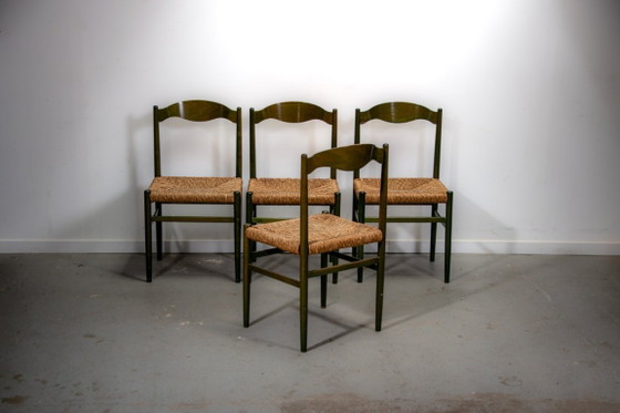 Image 1 of Sillas de comedor de haya verde y junco