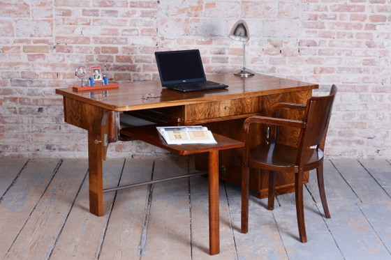 Restored Art Deco Writing Desk, By UP Závody, Walnut, Repolished, Czech, 1930s – Metal, Wood (photo 17 of 19)