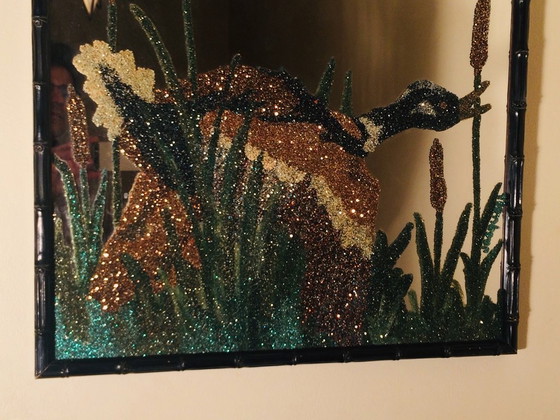 Image 1 of 80s Vintage ' Eend ' bamboe spiegel 