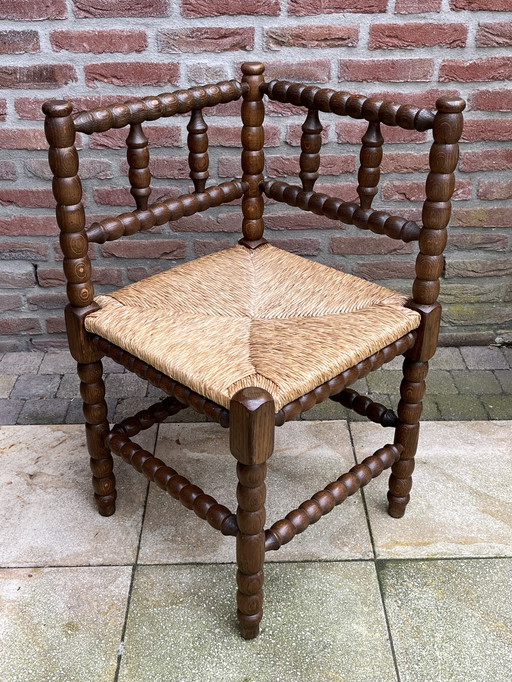 Classic Bobbin corner chair + matching side table | rare set