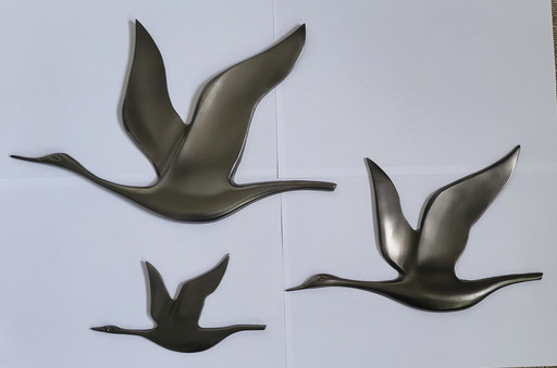 Oiseaux muraux en étain du milieu du siècle (3)