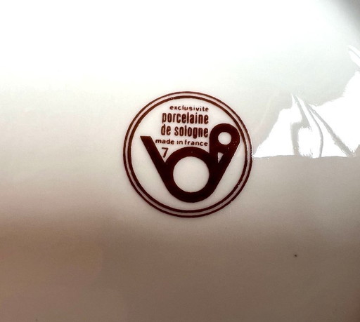 12 white plates with apple blossom motifs, Sologne porcelain