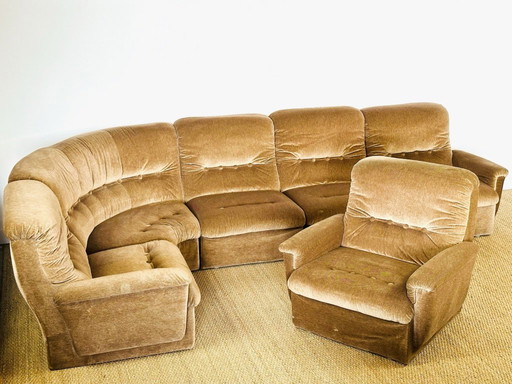 Modulaire banken en vintage fluwelen fauteuil, jaren 60, set van 6