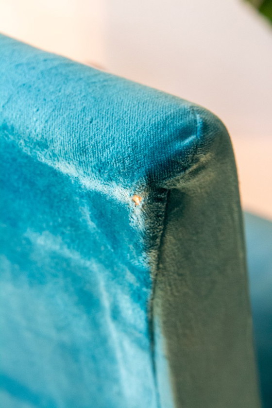 Poltrona scandinava in velluto blu anatra, anni '50-'60 – Poltrone (photo 7 of 7)