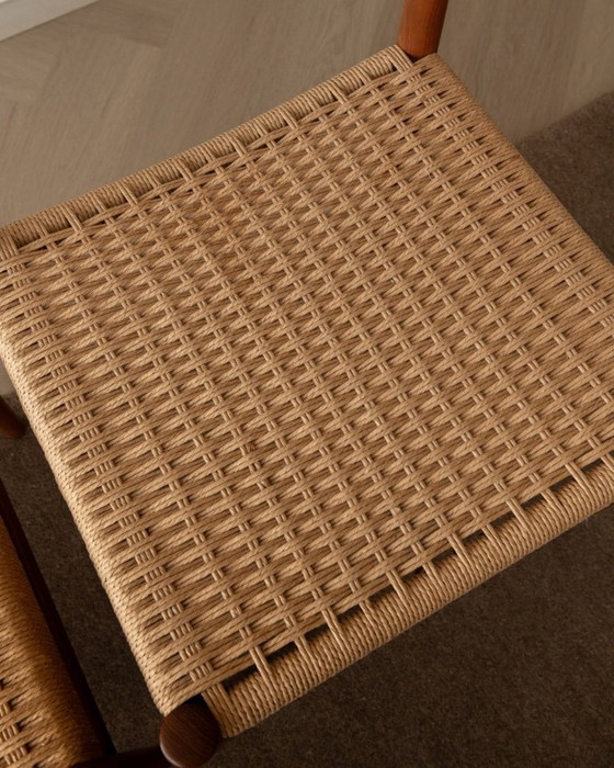 Image 1 of Vintage Dining Chairs by Henry Walter Klein for Bramin Møbler, Danish Teak Paper Cord Dining Chairs, 1960s, Set of 3