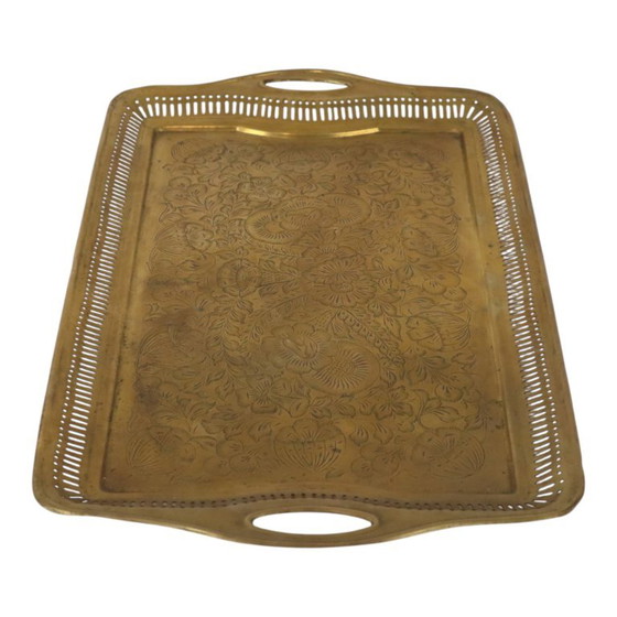 Vassoio vintage orientale in ottone con decorazioni floreali, 50 cm – Oggetti decorativi, Brass (photo 13 of 17)