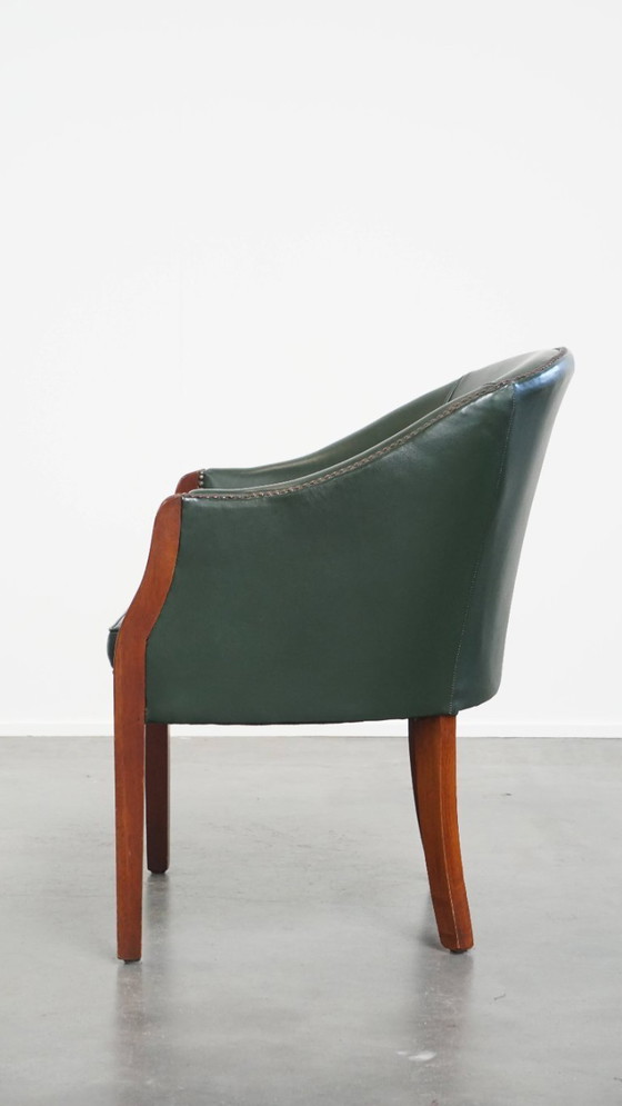 Image 1 of Beistell-/Ess-/Bürostuhl aus grünem Rindsleder und Holz im englischen Stil