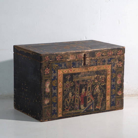 Malle ancienne peinte en bois de pin – Chine, circa 1900 – Armoires de rangement, Iron (photo 8 of 40)