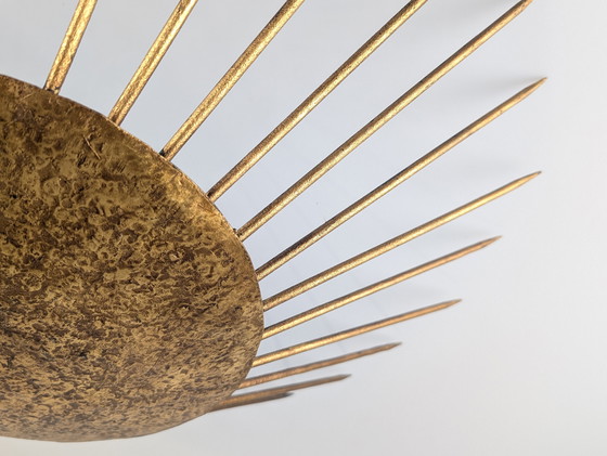 Image 1 of Sunburst Pendant Lamp Hammered Gilt, Neoclassical Style 1970s