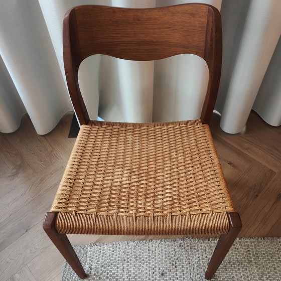 Image 1 of 4x N.O. Møller Eetkamerstoelen 71 Papierkordel Teakholz