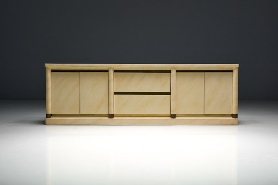 Image 1 of Faux-Marble Lacquered Sideboard by Jean Claude Mahey, France, 1970s