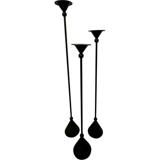Set of 3 vintage bronze candlesticks, 1980