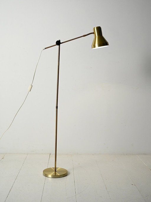 Scandinavian brass floor lamp with adjustable arm