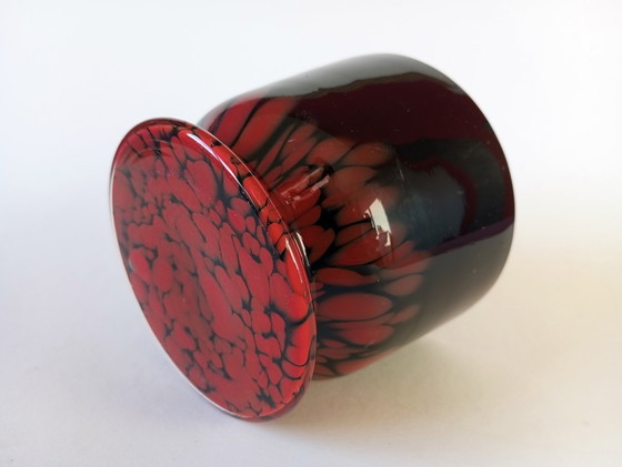 Image 1 of Rare bol à couvercle en verre Art-Déco noir/rouge "Tango" Kralik 1930S