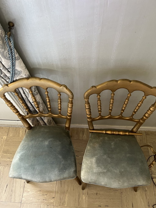 Napoleon III Chairs in Gilded Wood and Blue-Green Velvet – eetkamerstoelen (photo 2 of 4)
